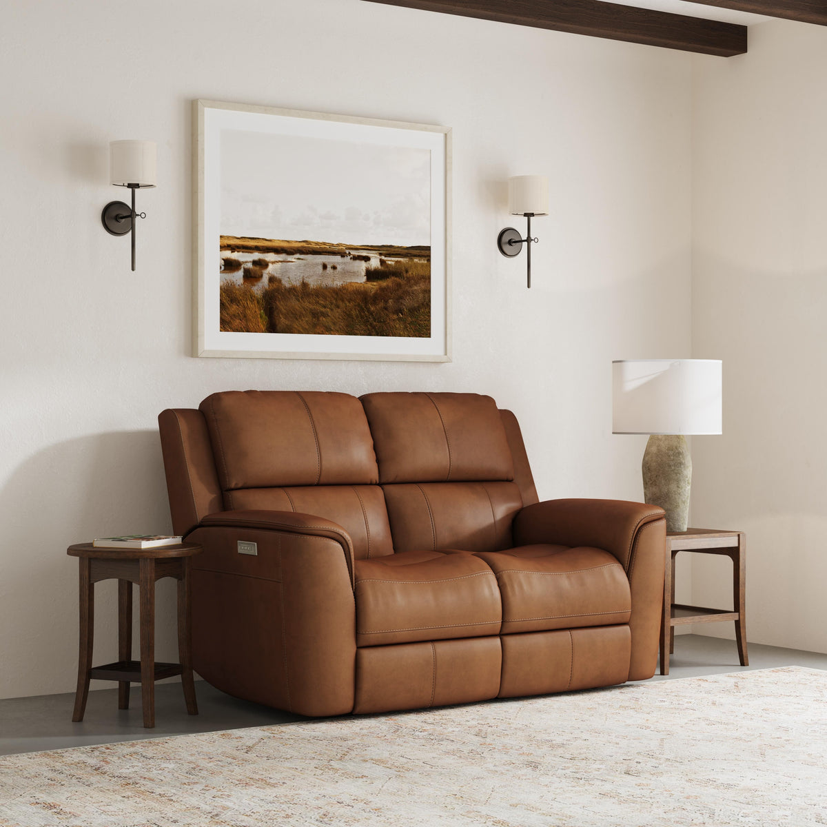Henry Power Reclining Loveseat With Power Headrests & Lumbar - Caramel | Flexsteel