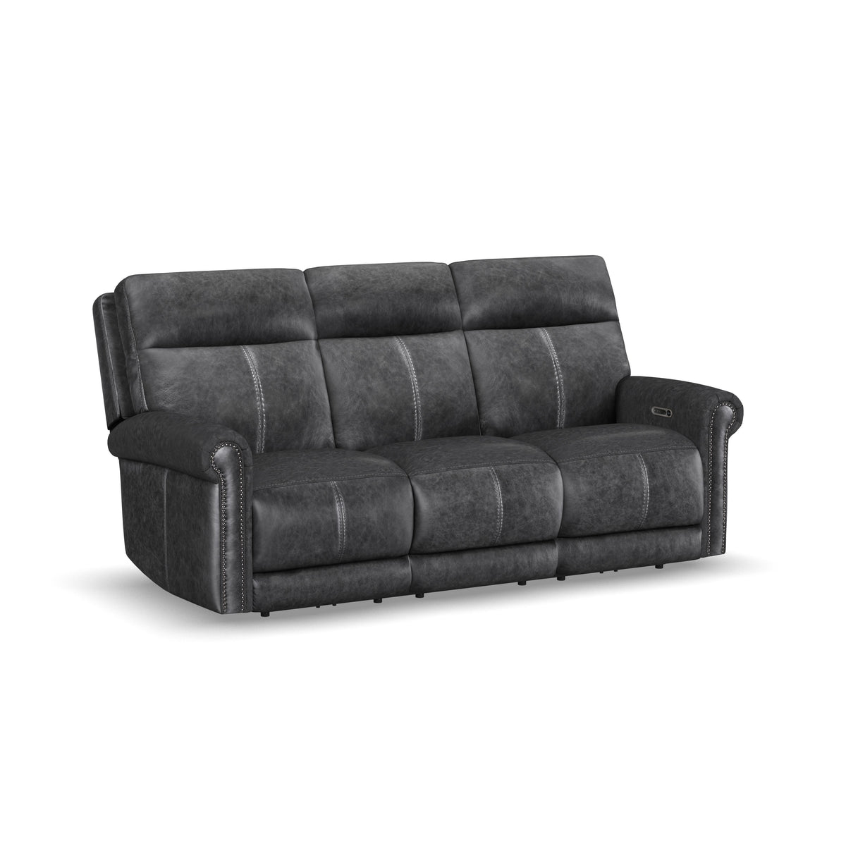 Alexander Power Reclining Sofa With Console, Power Headrest & Lumbar - Weathered Stone Gray | Flexsteel