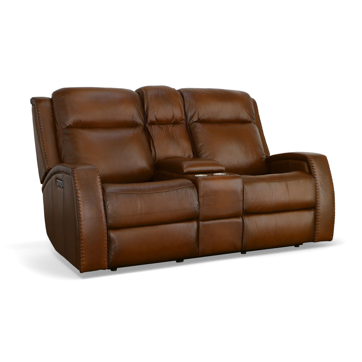 Mustang Power Loveseat With Console With Power Headrest - Rust | Flexsteel