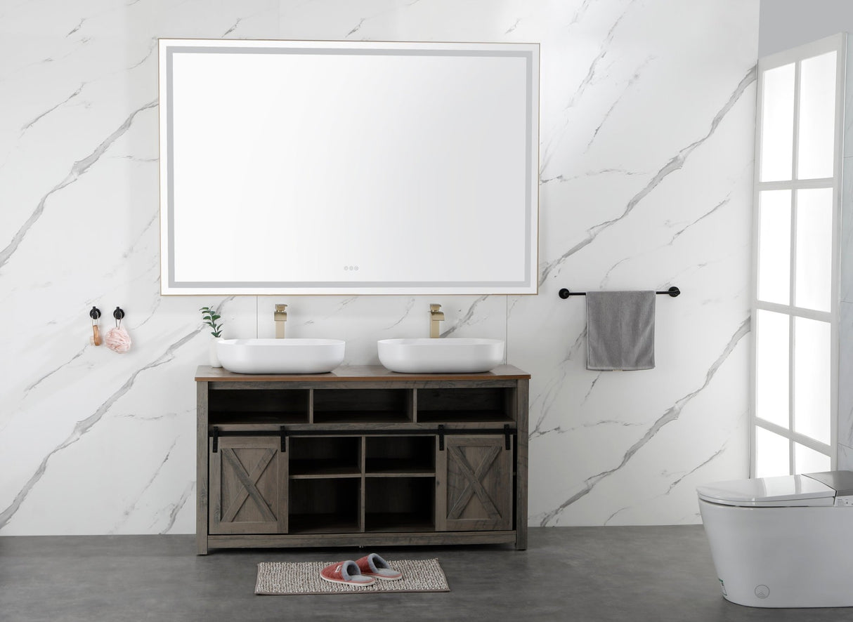 84in. W x 48in. H Oversized Rectangular Black Framed LED Mirror Anti - Fog Dimmable Wall Mount Bathroom Vanity Mirror HD Wall Mirror Kit For Gym And Dance Studio 48X 72Inches With Safety Ba | Home Elegance USA