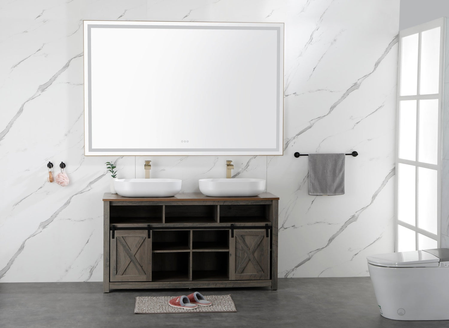 84in. W x 48in. H Oversized Rectangular Black Framed LED Mirror Anti - Fog Dimmable Wall Mount Bathroom Vanity Mirror HD Wall Mirror Kit For Gym And Dance Studio 48X 72Inches With Safety Ba | Home Elegance USA