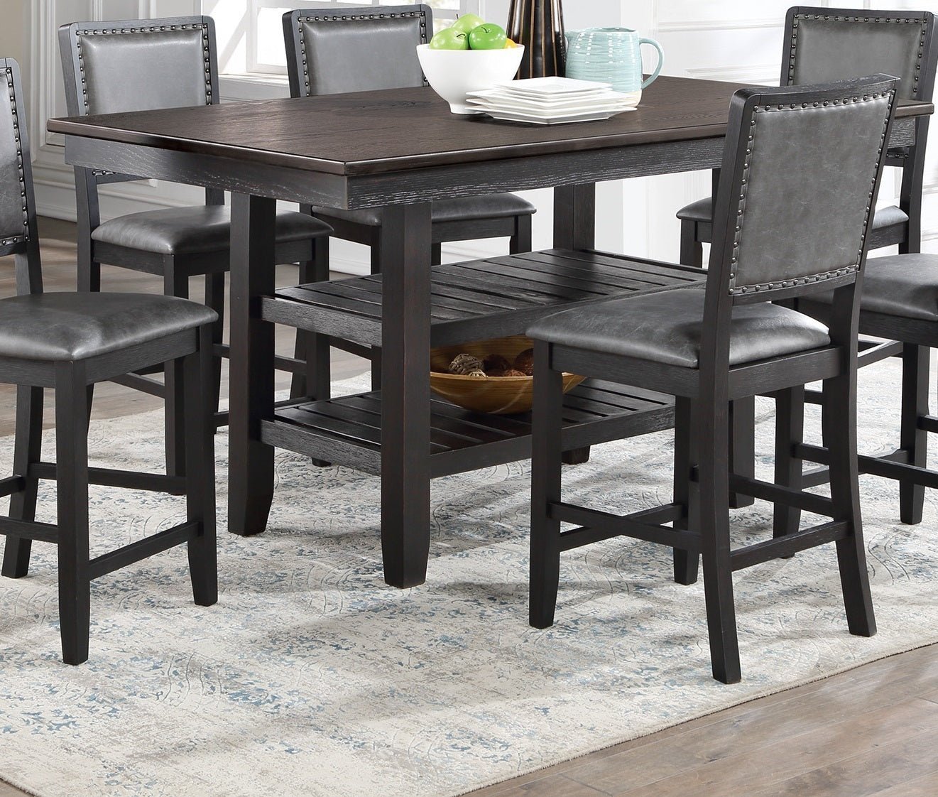 1pc Counter Height Dining Table Dark Coffee Finish Kitchen Breakfast Dining Room Furniture Table w 2x Storage Shelve Rubber wood | Home Elegance USA