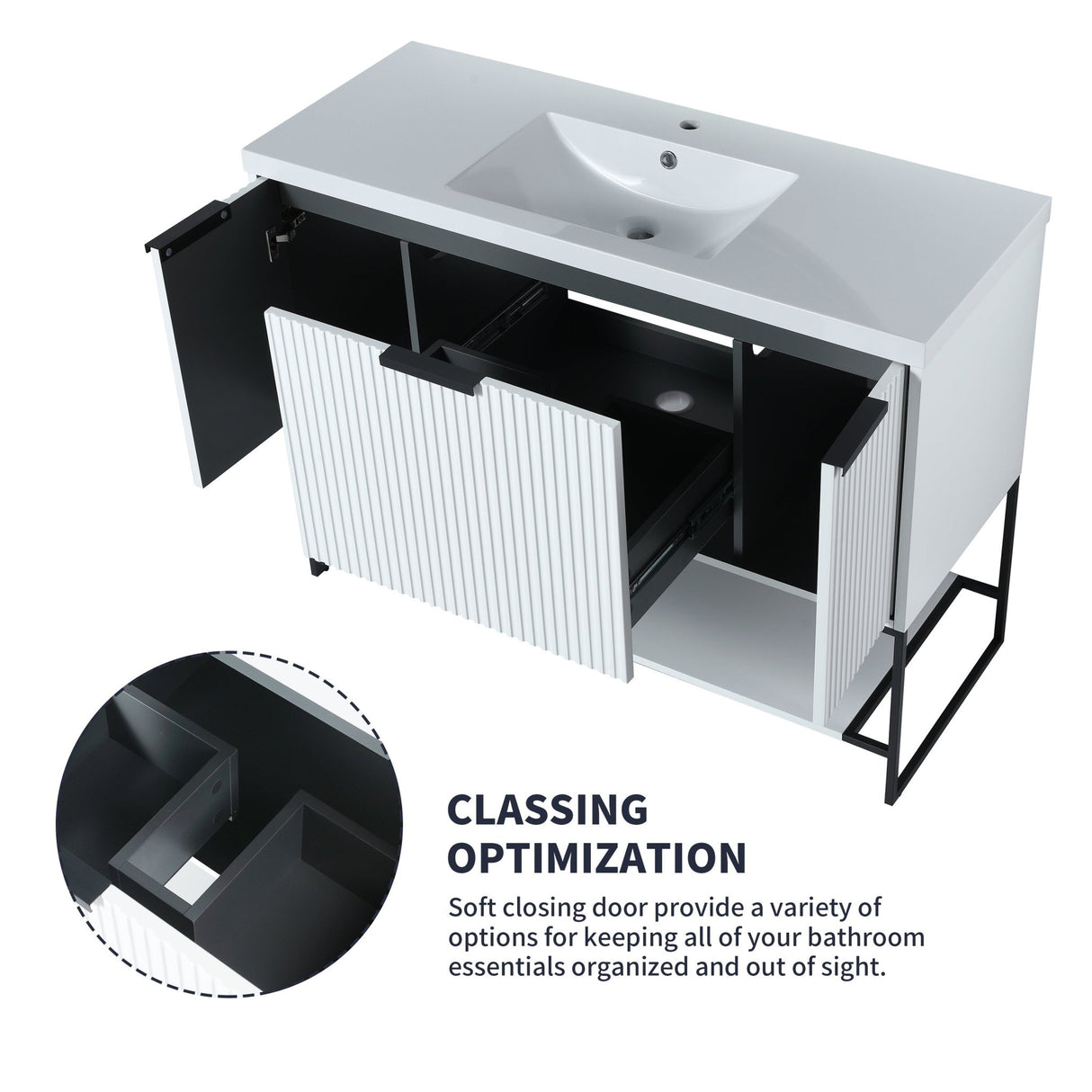 48 Inch Freestanding Bathroom Vanity With Resin Basin,48x18 - BVA01148WH | Home Elegance USA