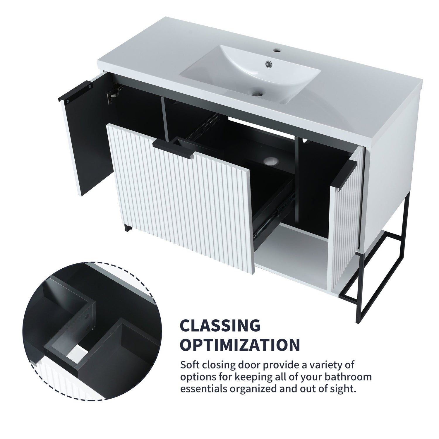 48 Inch Freestanding Bathroom Vanity With Resin Basin,48x18 - BVA01148WH | Home Elegance USA