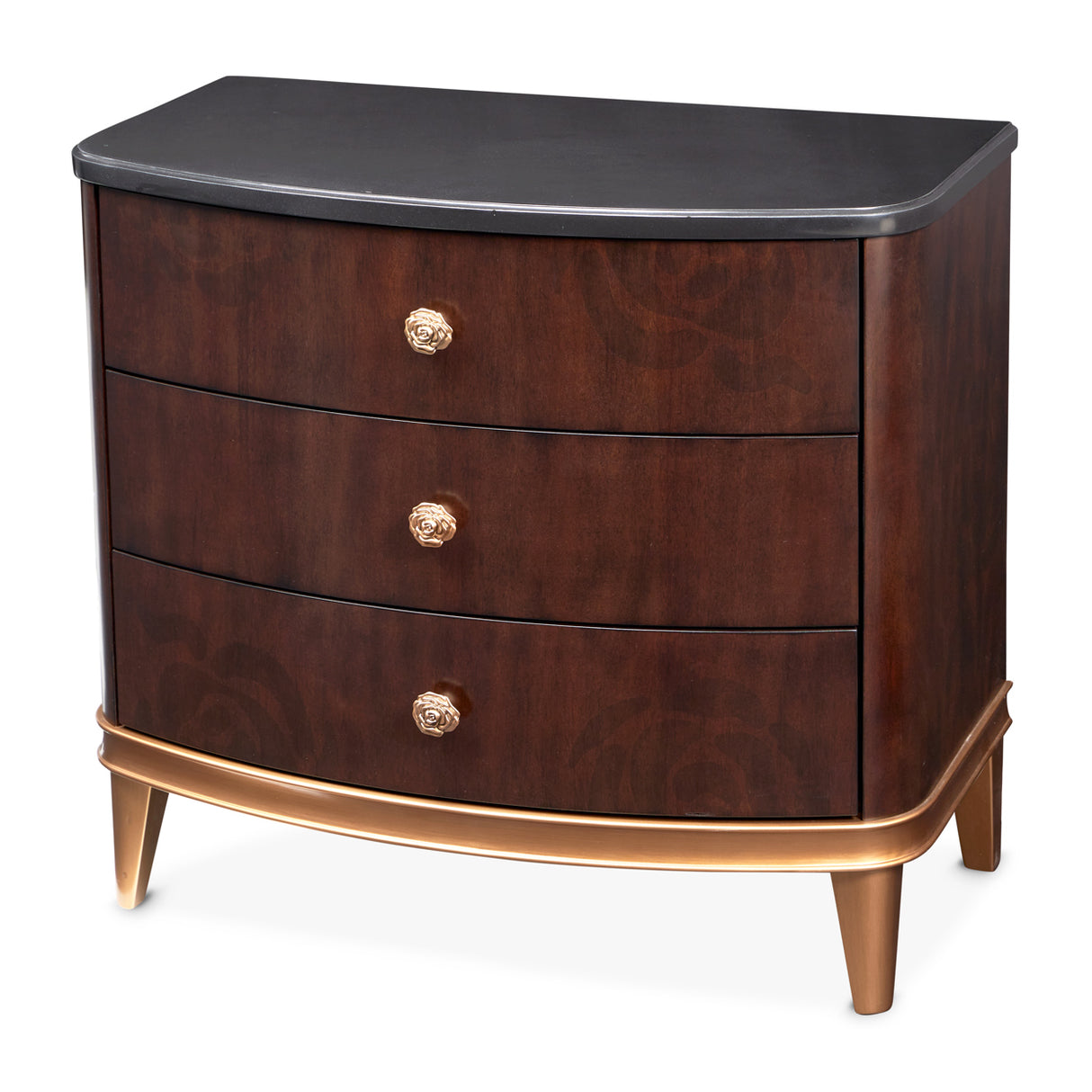 Camellia Field Nightstand in Warm Pecan with Black Marble Top | Aico by Michael Amini - Home Elegance USA