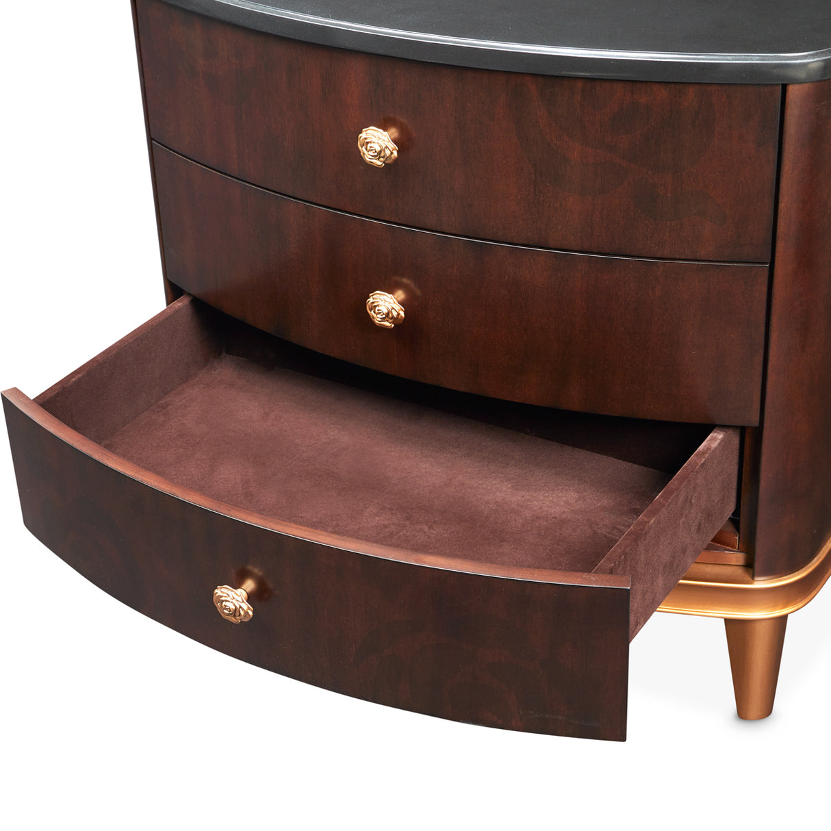 Camellia Field Nightstand in Warm Pecan with Black Marble Top | Aico by Michael Amini - Home Elegance USA