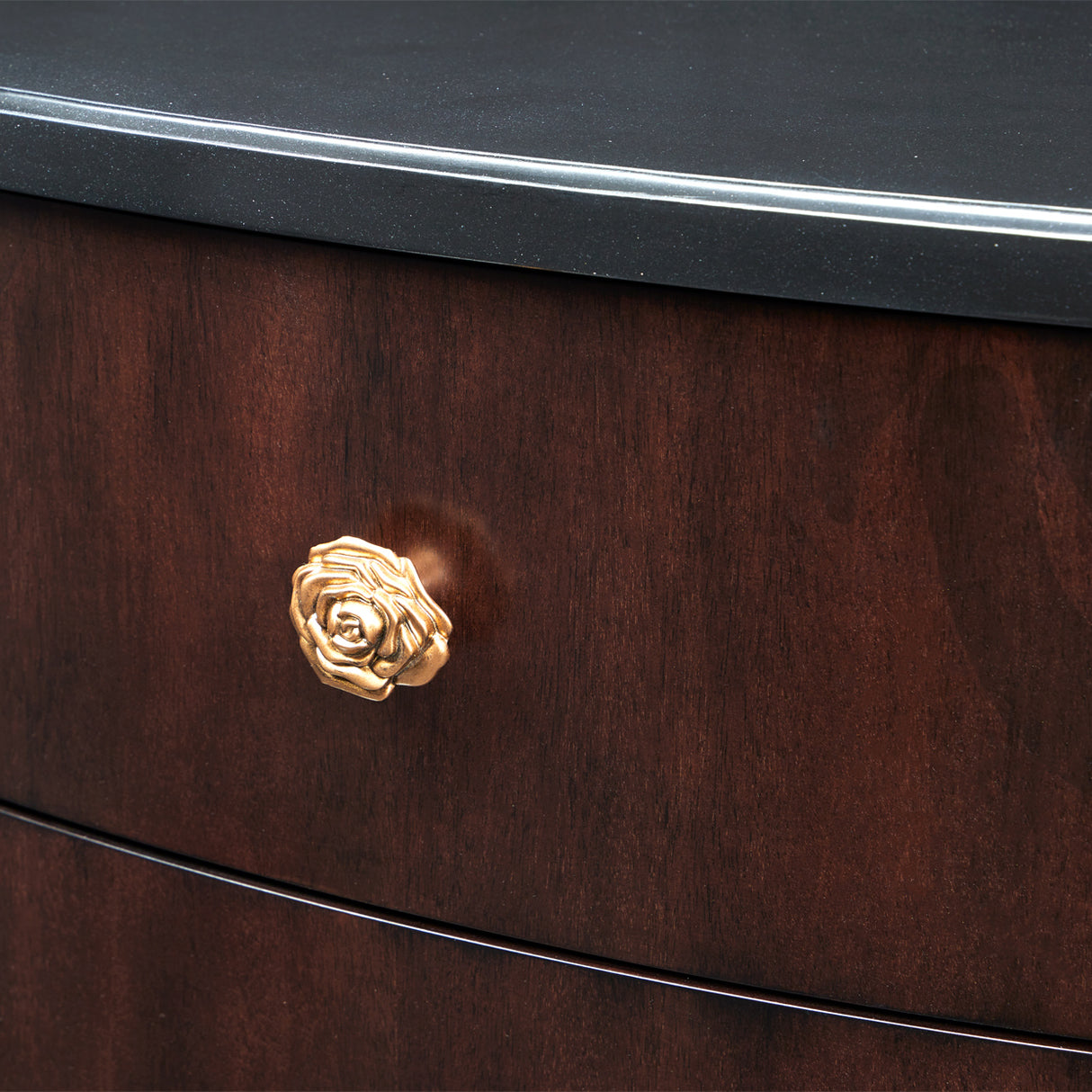 Camellia Field Nightstand in Warm Pecan with Black Marble Top | Aico by Michael Amini - Home Elegance USA