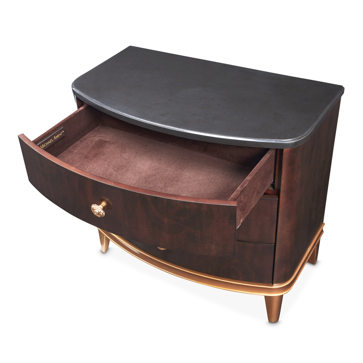 Camellia Field Nightstand in Warm Pecan with Black Marble Top | Aico by Michael Amini - Home Elegance USA