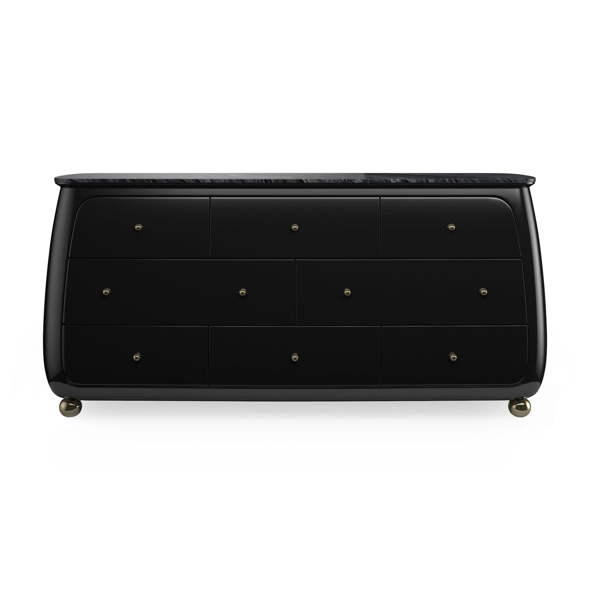 Caracole Cabochon Dresser in Piano Black with Black Stone Top