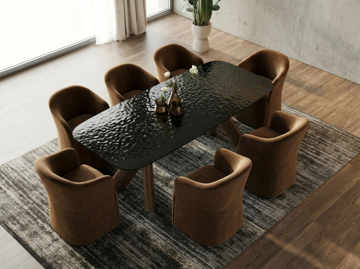 Carnaby - Modern Dark Grey Glass + Walnut Dining Table - View Image 1