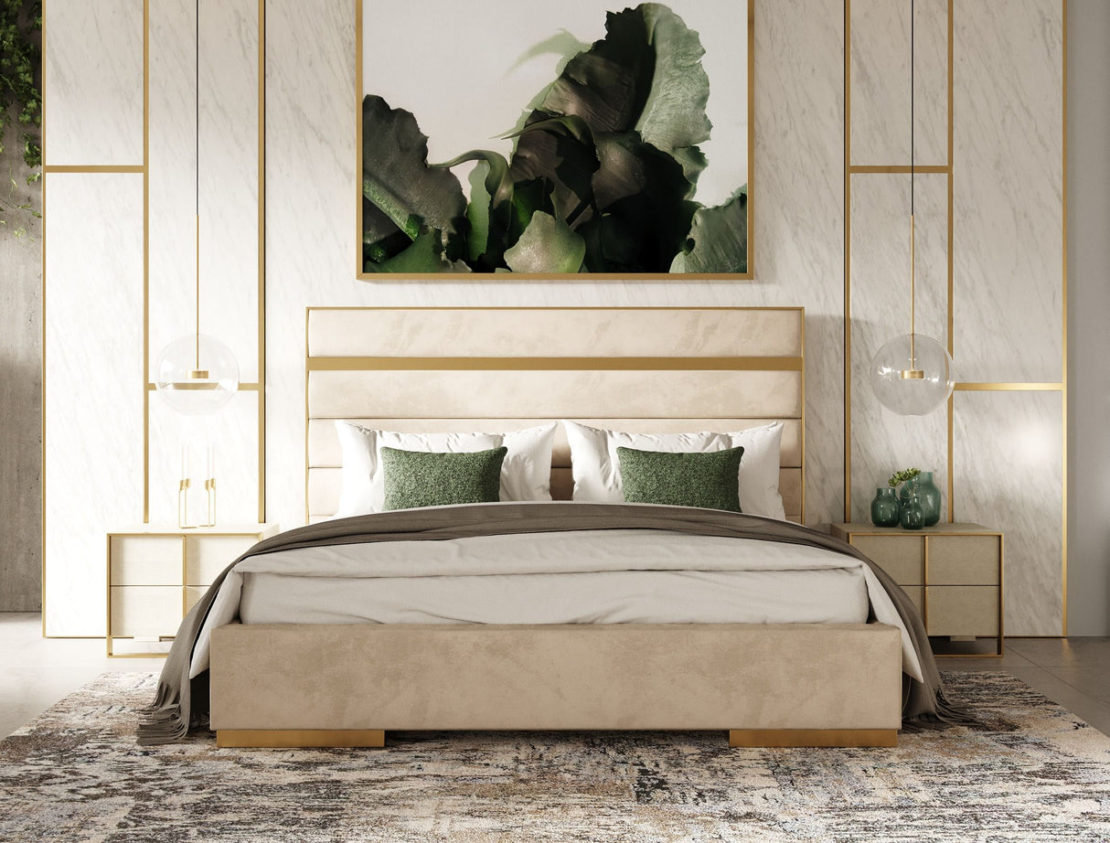 Cartier Modern Beige Velvet & Brushed Brass Bedroom Set – VIG Furniture - Home Elegance USA
