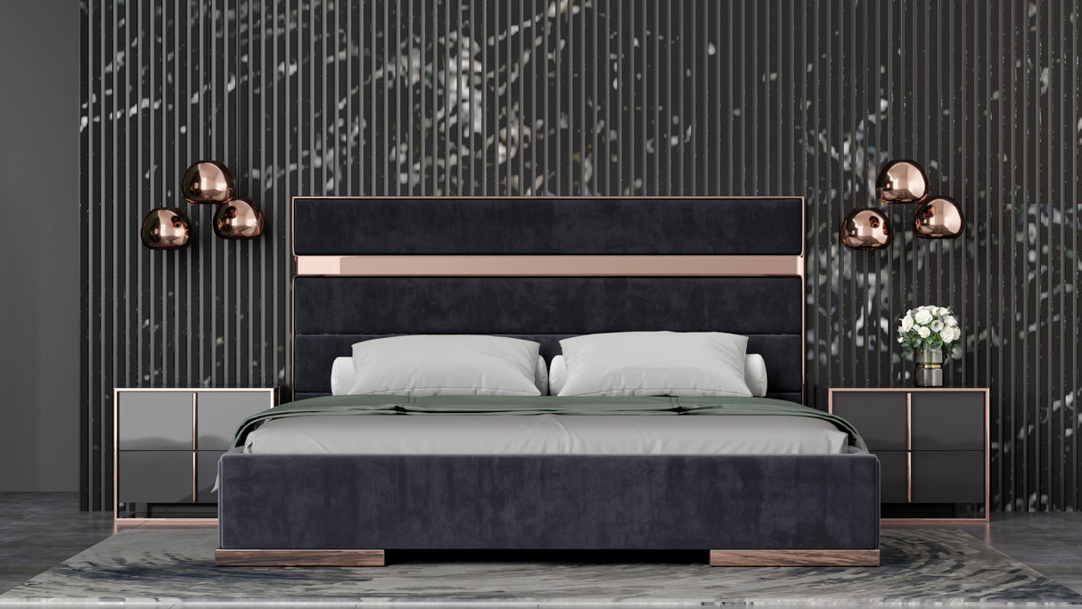 Cartier - California King Modern Black + Rose Gold Bed + Nightstands