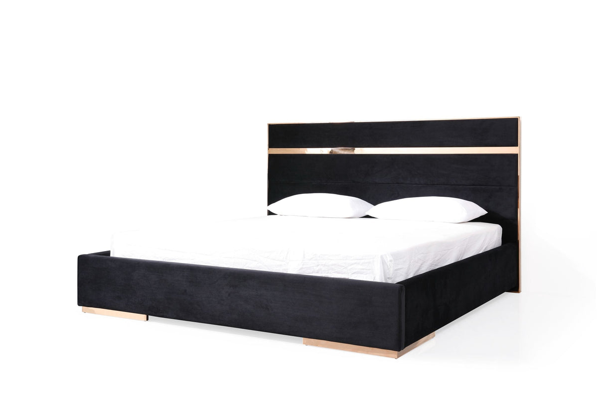 Cartier - Queen Modern Black + Rose Gold Bed + Nightstands - View Image 1