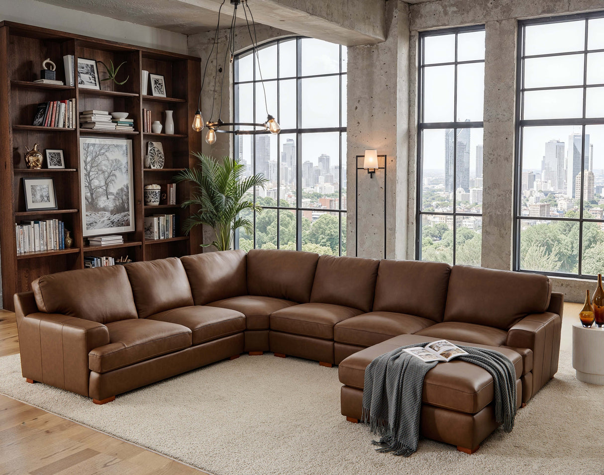 Leather Match Large Seating Modular Sectional