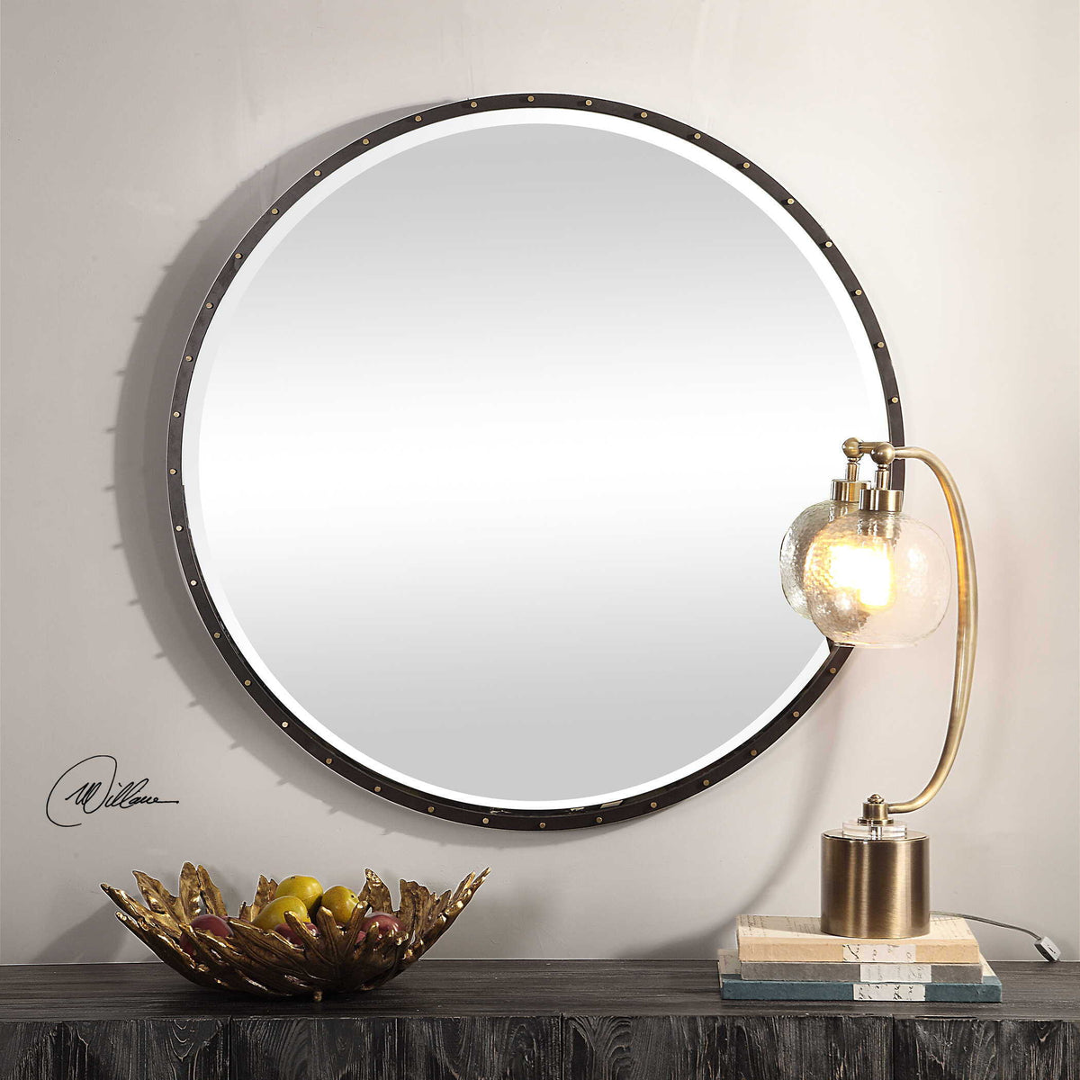 Benedo Round Mirror - Black by Uttermost - View 5