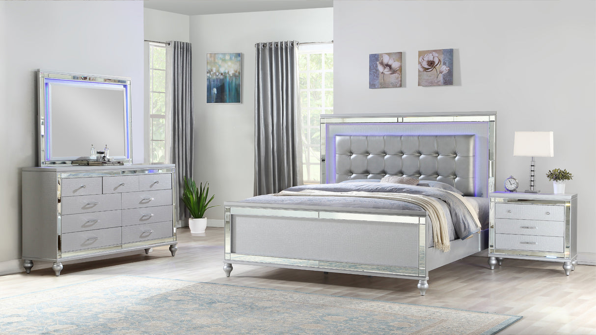 STERLING Full 4 PC LED Bedroom set made with wood in Silver Color (CA INVENTORY)