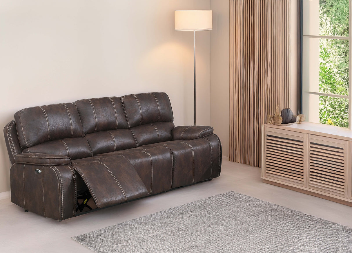 1pc Power Reclining Sofa Built In USB Port Chocolate Finish Modern Primary Living Room Furniture
