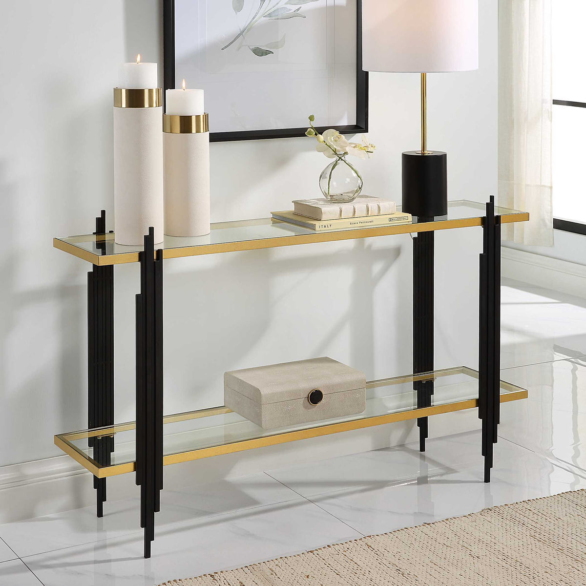 Empire Cityscape Console Table - Gold / Black by Uttermost - View 3