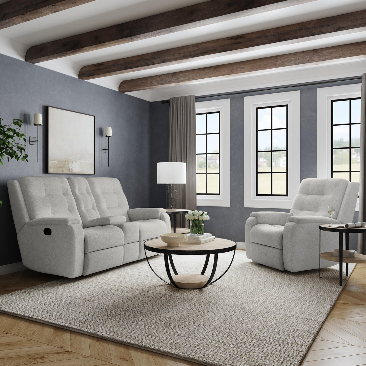 Arlo Transitional Fabric Reclining Loveseat With Console | Flexsteel