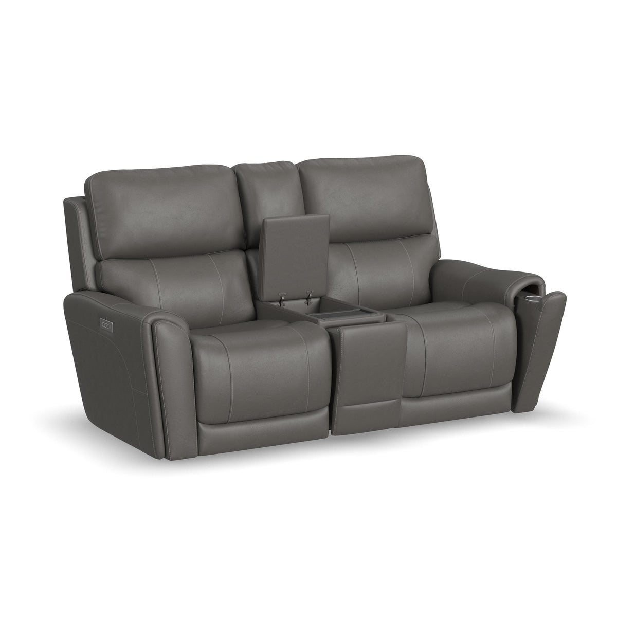 Carter Power Reclining Loveseat With Console & Power Headrests & Lumbar - Smoke | Flexsteel