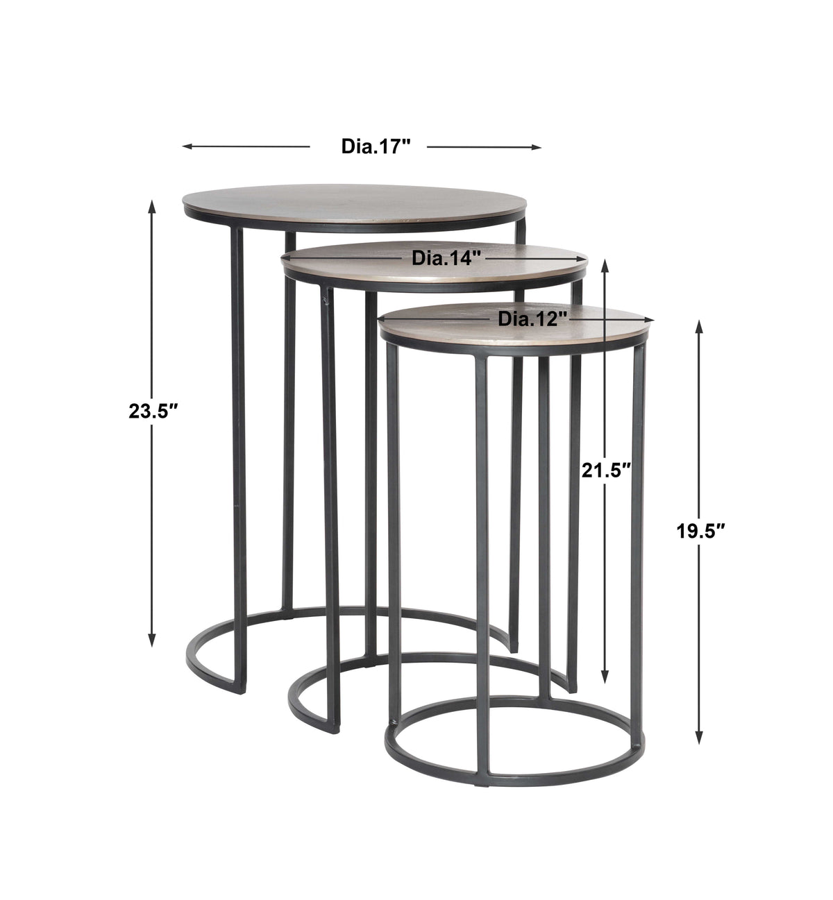 Erik Metal Nesting Tables (Set of 3) - Dark Gray / Black by Uttermost - View 6