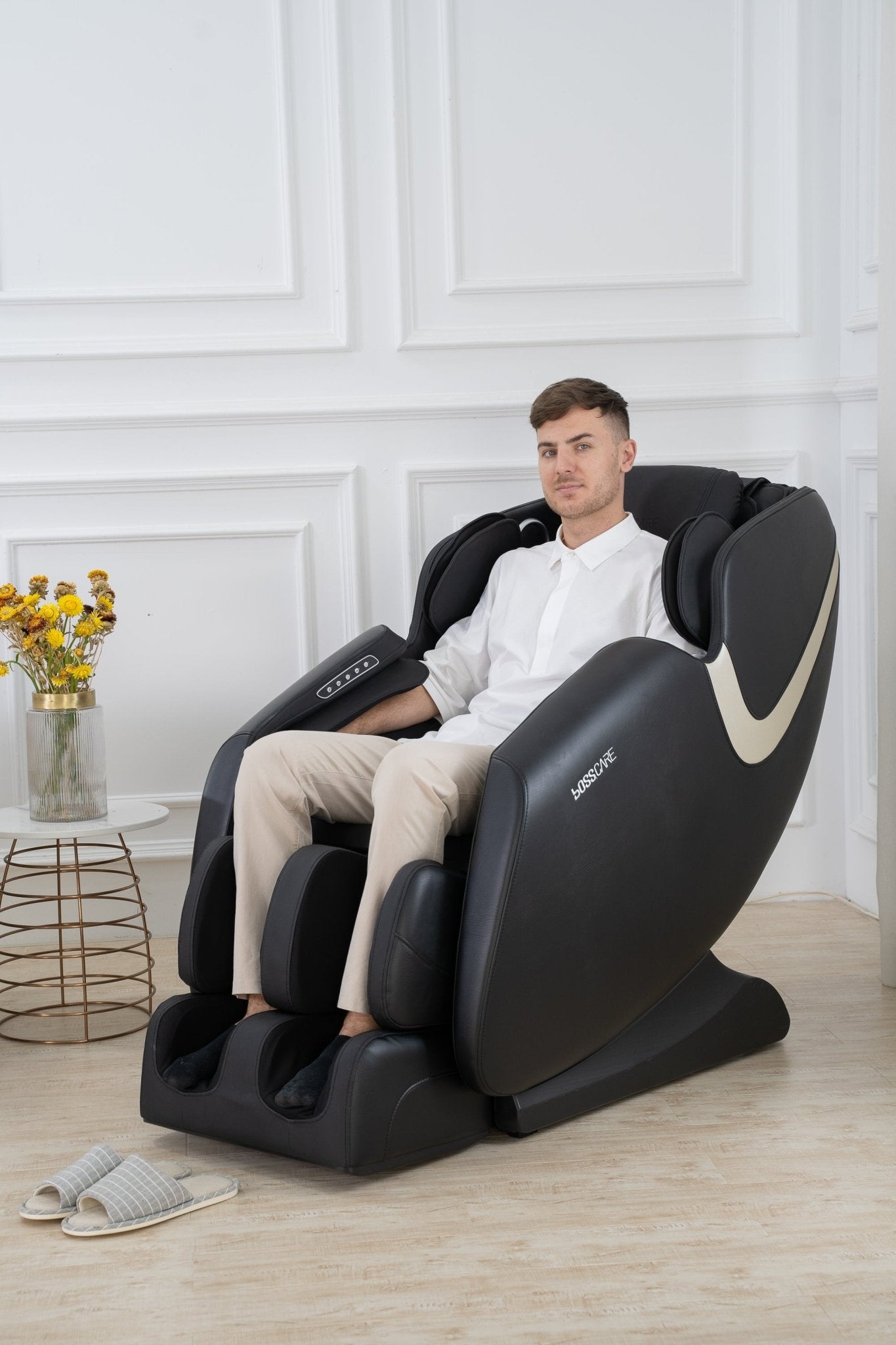 BOSSCARE Massage Chair Recliner with Zero Gravity, Full Body Airbag Massage Chair with Bluetooth Speaker, Foot Roller Brown | Home Elegance USA