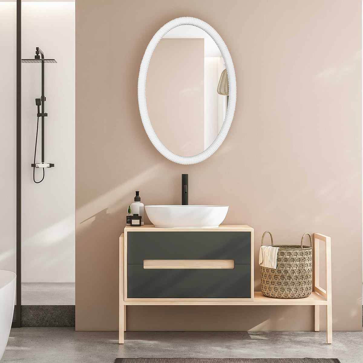 Bali Ribbed Oval Mirror - White by Uttermost - View 2