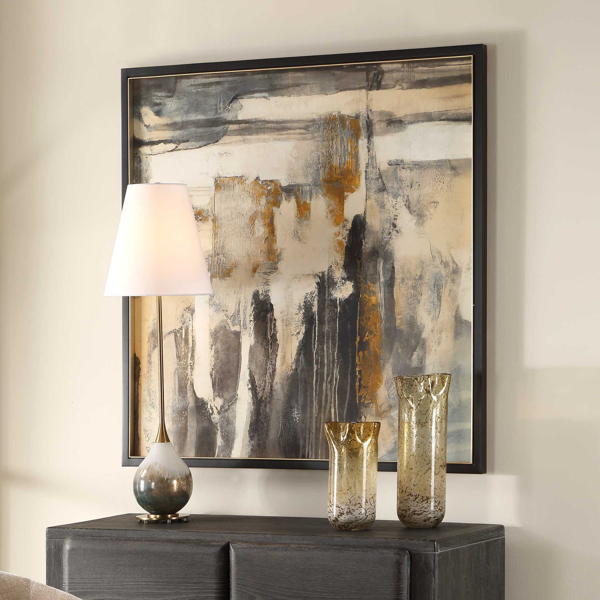 Landslide Framed Abstract Print Black / Brass / Gold / Gray / Orange / White / Yellow - Dark Gray / Beige by Uttermost - View 3