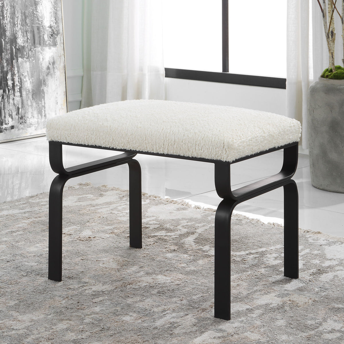 Diverge White Shearling Small Bench by Uttermost - View 2