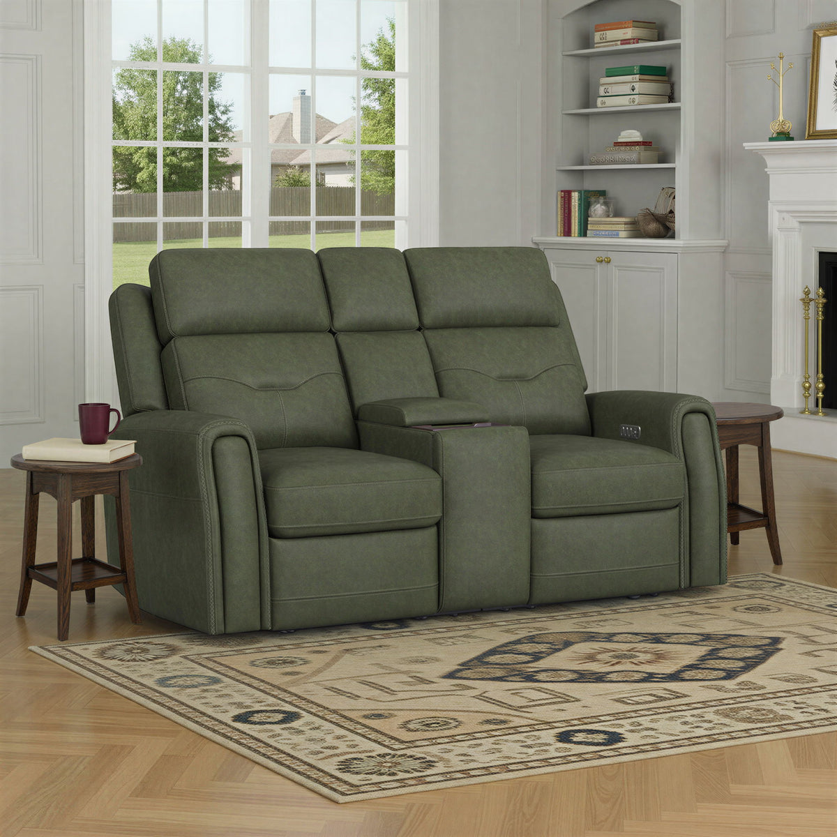Felix Power Reclining Loveseat With Console, Power Headrest, Lumbar, Heat & Massage - Forest Green | Flexsteel