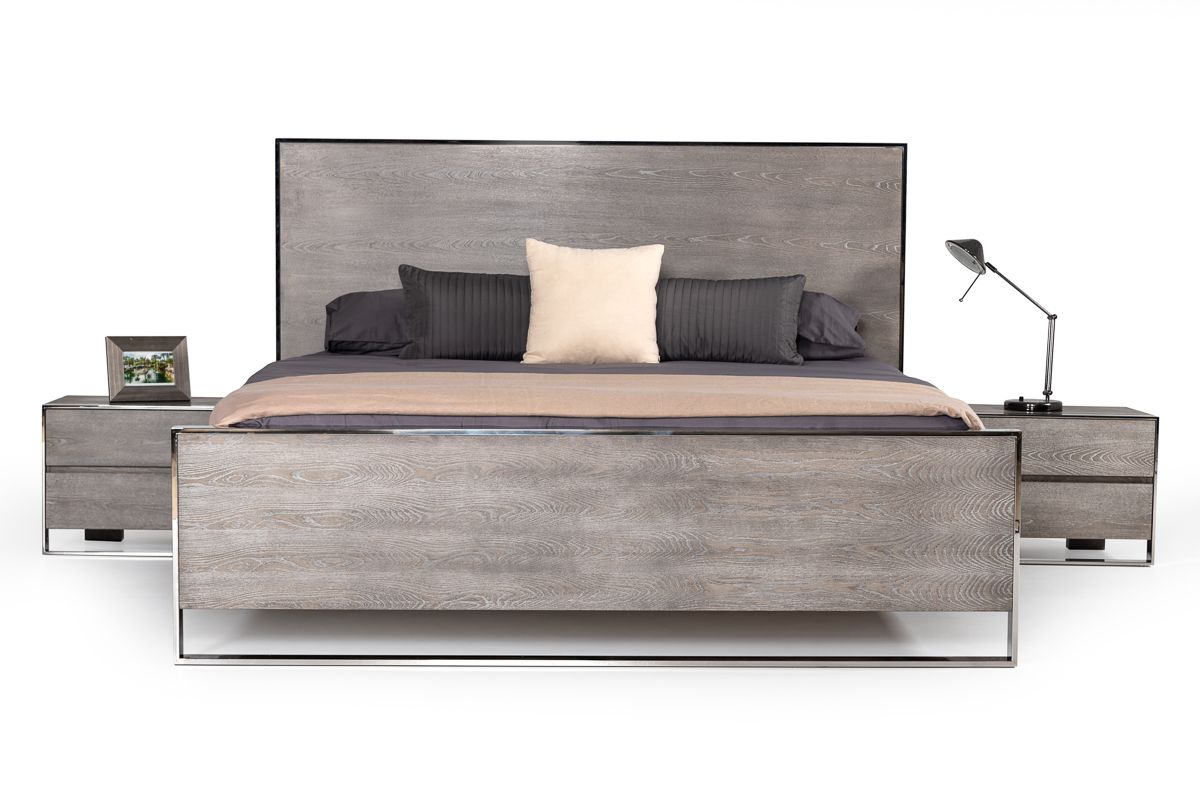 Charlene Modern Grey Elm & Stainless Steel Bedroom Set – VIG Furniture - Home Elegance USA