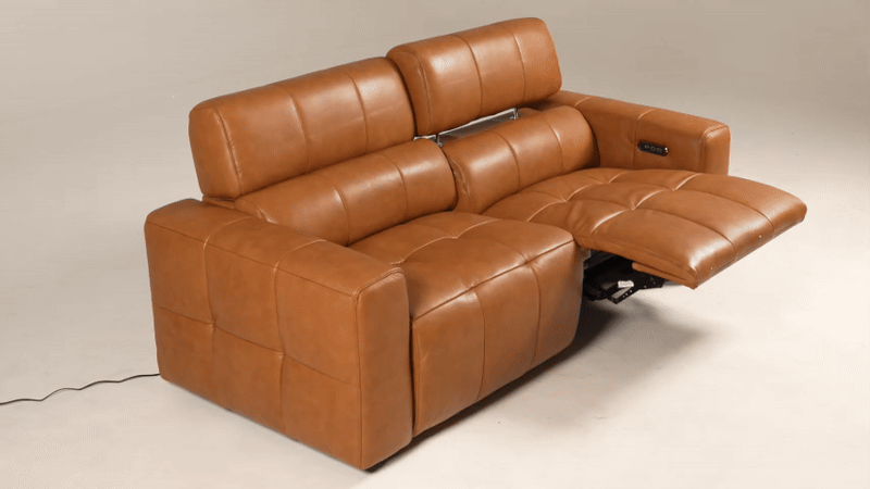 Chevak - Modern Brown Leather Sofa w/ 2 Recliners - View Image 1