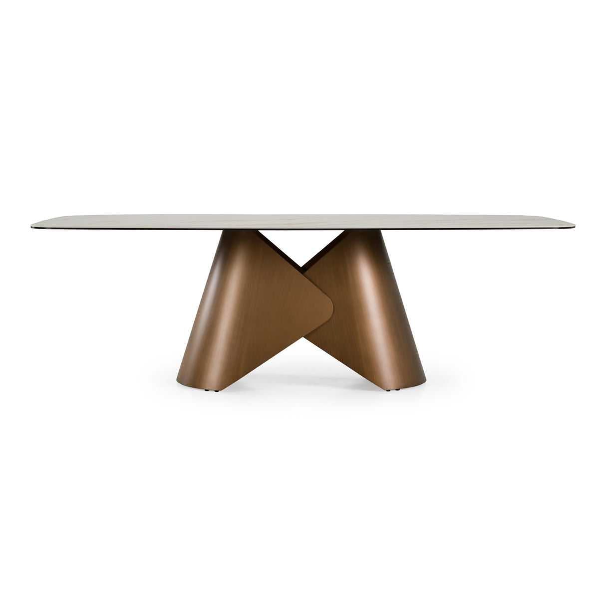 Chiswell - Contemporary White Ceramic + Brushed Brass Dining Table - View Image 1