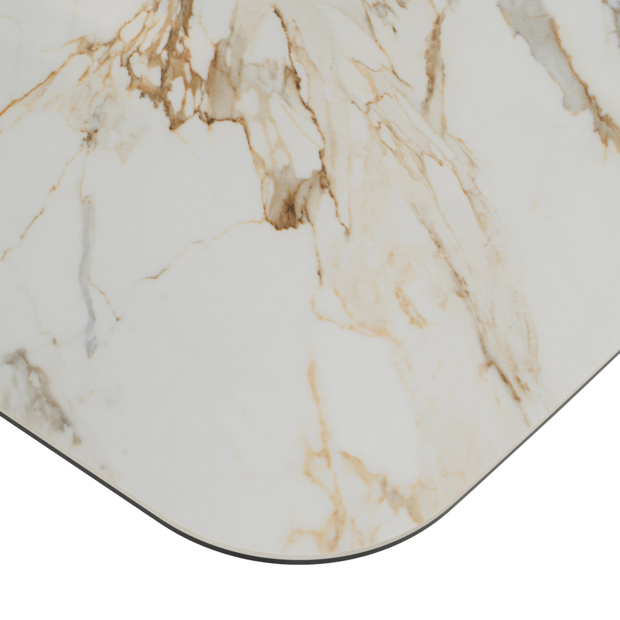Chiswell - Contemporary White Ceramic + Brushed Brass Dining Table - View Image 1