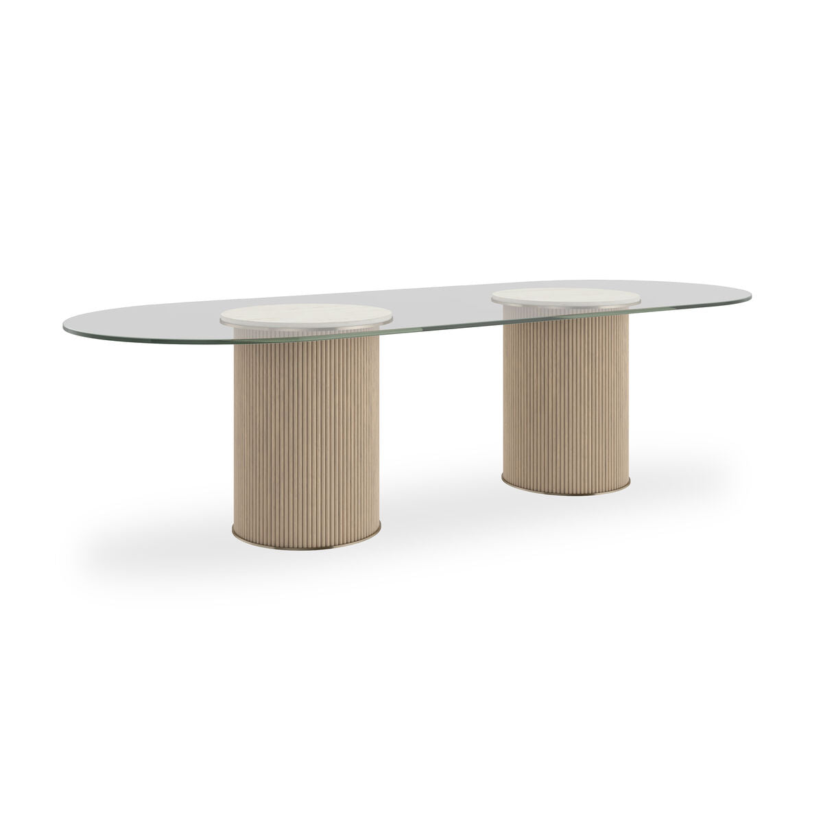 Rhythm Oval Glass Top Dining Table with Sun Drenched Oak Base – Caracole