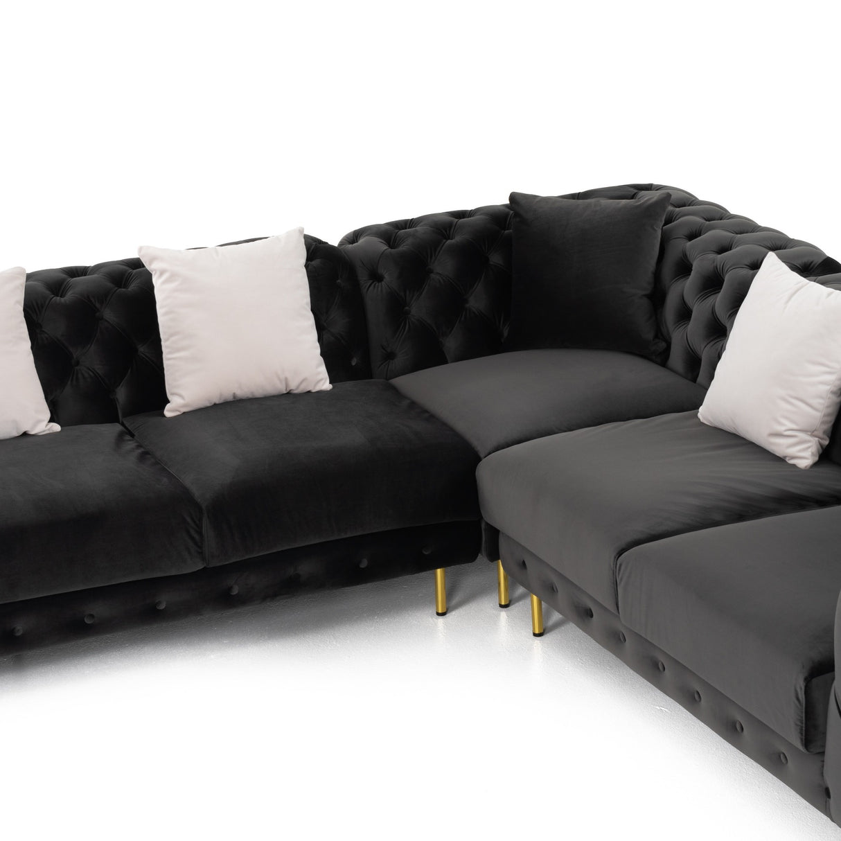 Clarice - Transitional Black Velvet Sectional Sofa - View Image 1