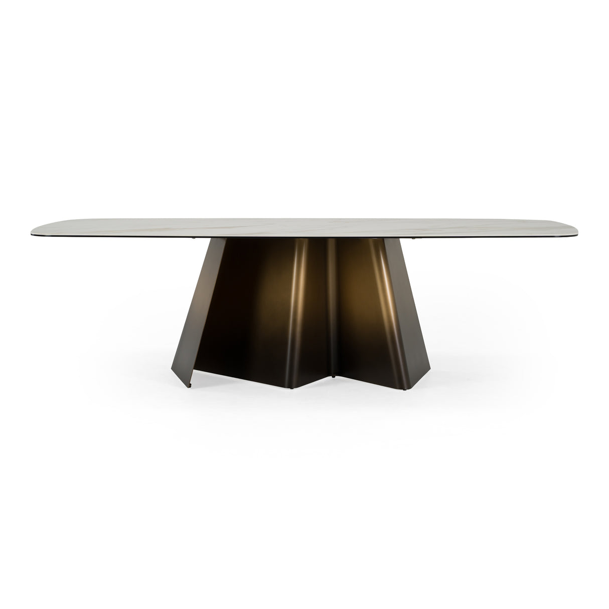 Clifford - Contemporary White Ceramic + Brushed Bronze Dining Table - View Image 1