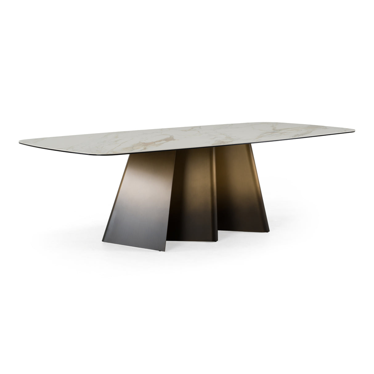 Clifford - Contemporary White Ceramic + Brushed Bronze Dining Table - View Image 1
