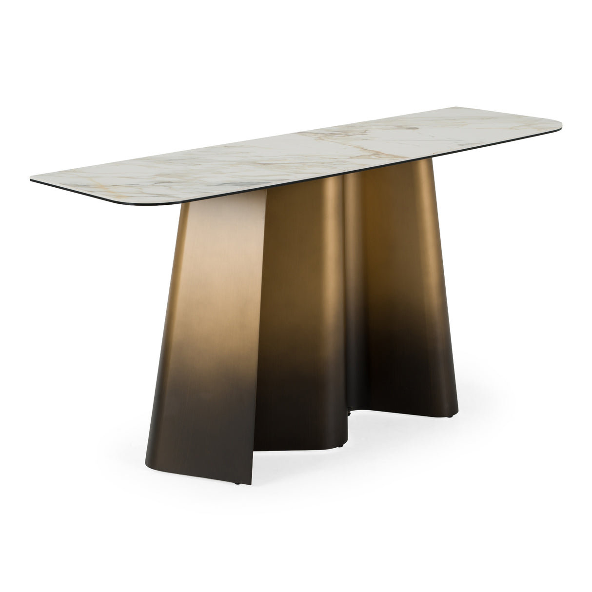 Clifford - Contemporary White Ceramic + Brushed Bronze Console Table - View Image 1