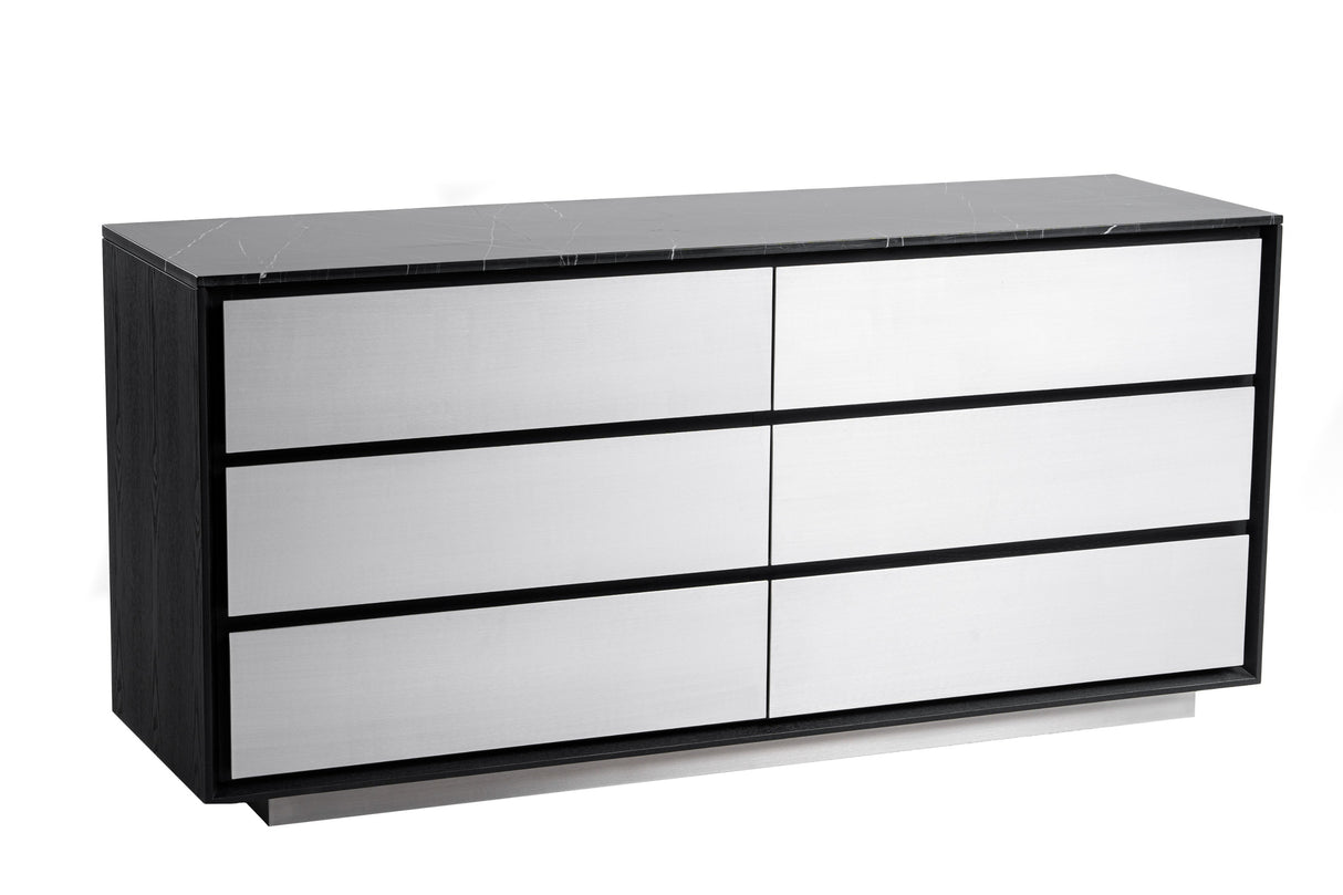 Concord - Modern Black Marble + Black Ash + Aluminum Dresser - View Image 1