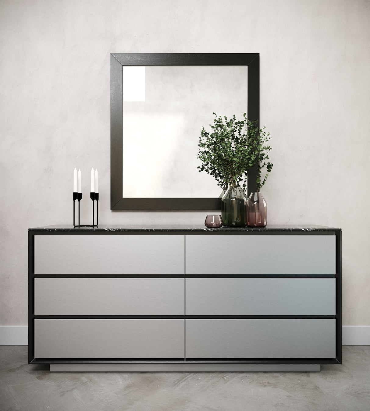 Concord - Modern Black Marble + Black Ash + Aluminum Dresser - View Image 1