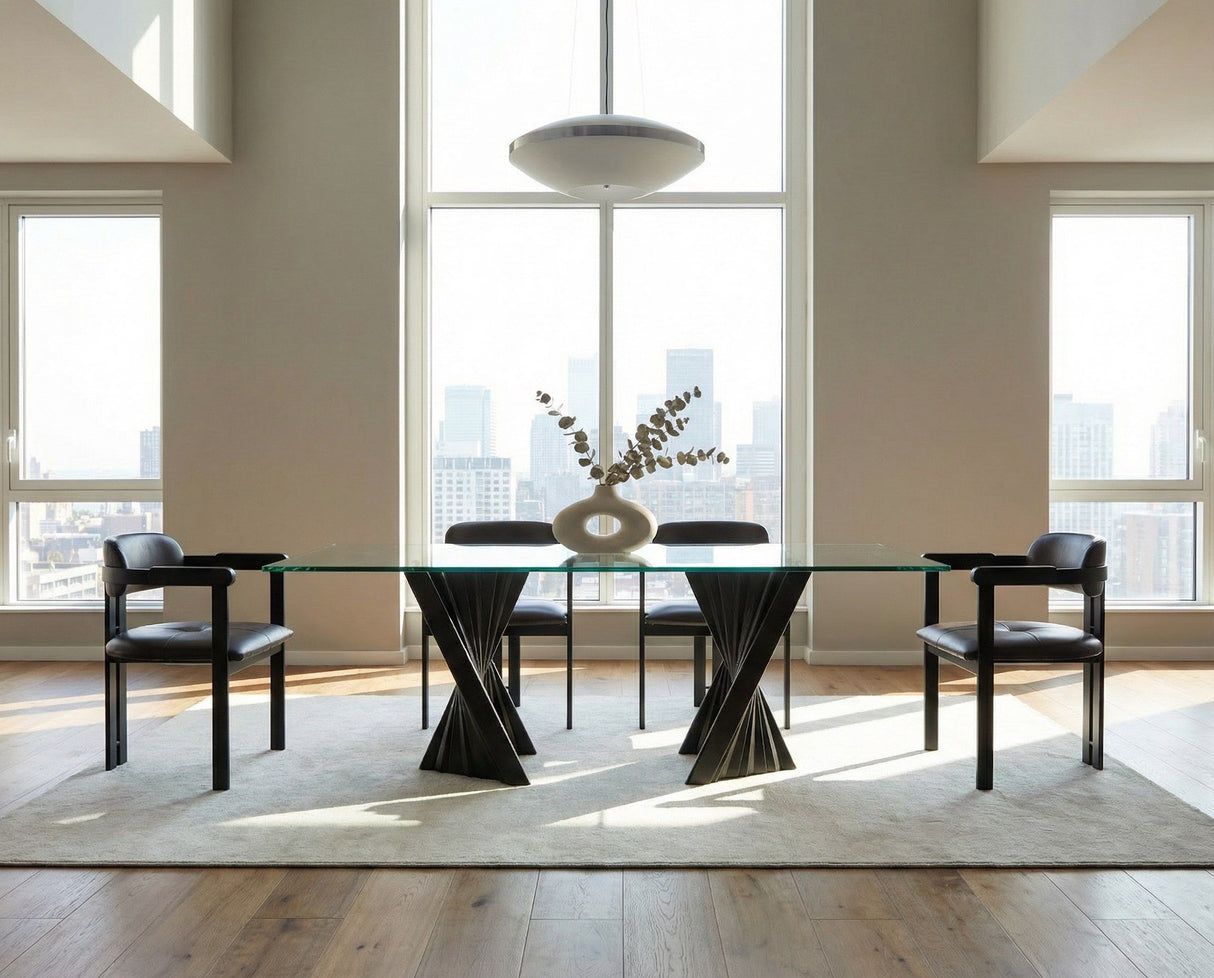 Modrest Corbin Mid-Century Black Ash & Glass Dining Table