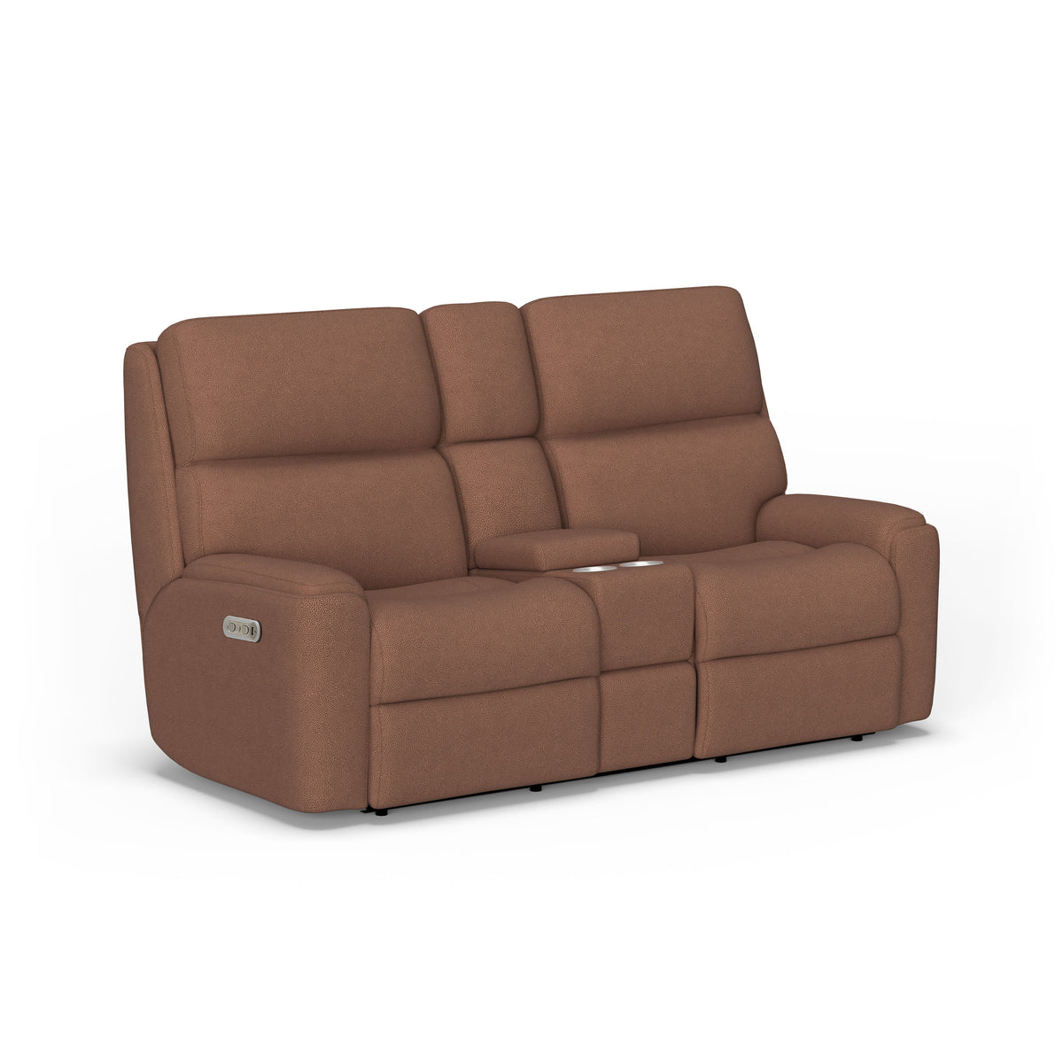 Rio Transitional Fabric Power Reclining Loveseat With Console & Power Headrests | Flexsteel