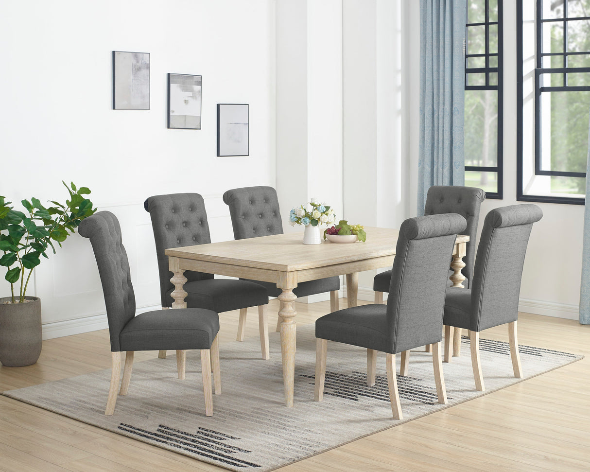 Amonia 7-piece Dining Set, Turned-Leg Dining Table with 6 Tufted Chairs - sold by Home Elegance USA