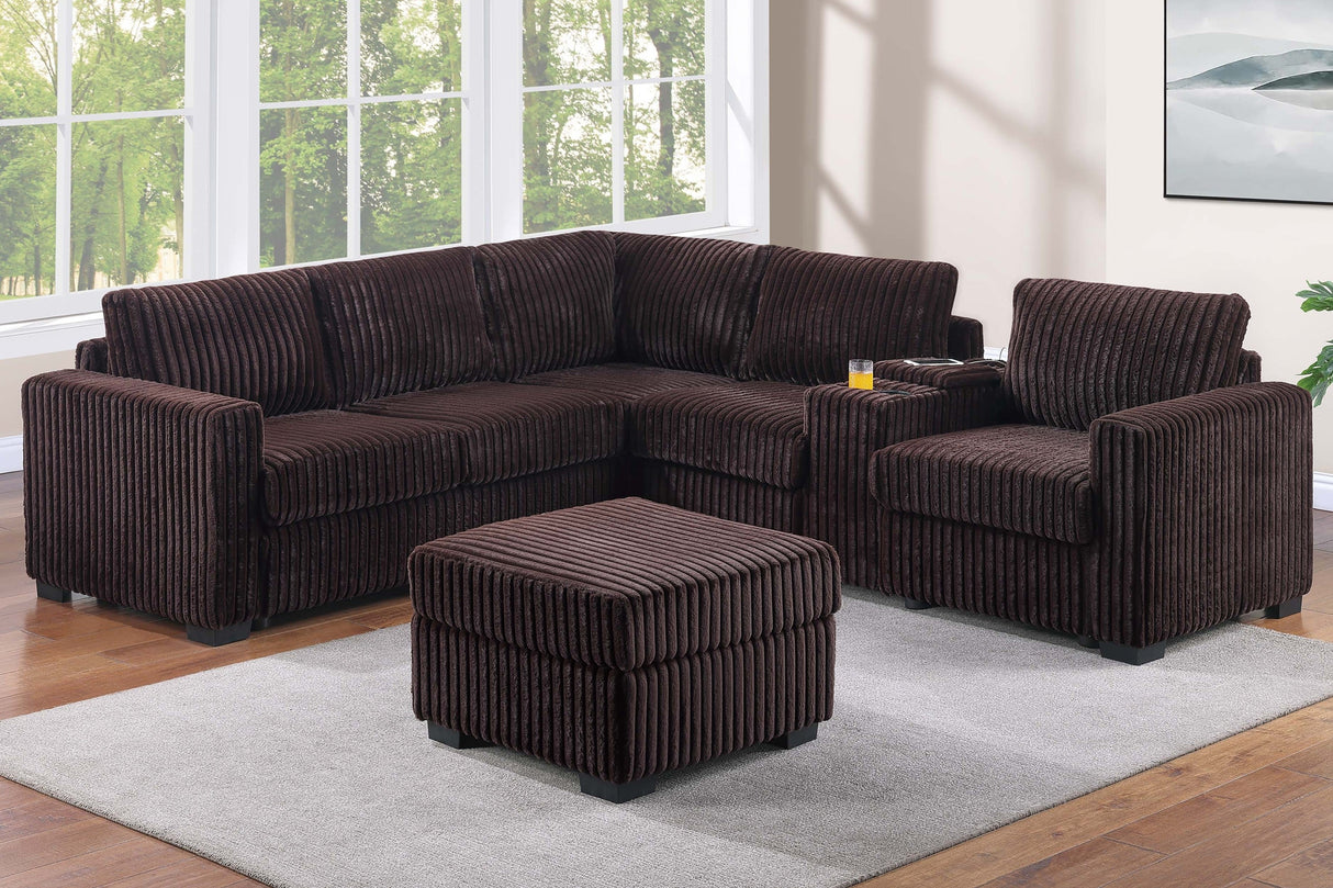 Contemporary Style 4pc L-Shaped Sectional Set USB Cup Holder Cushion Back Loveseat Plastic Legs Cocktail Ottoman Square Arms Coffee Finish Primary Living Room - sold by Home Elegance USA
