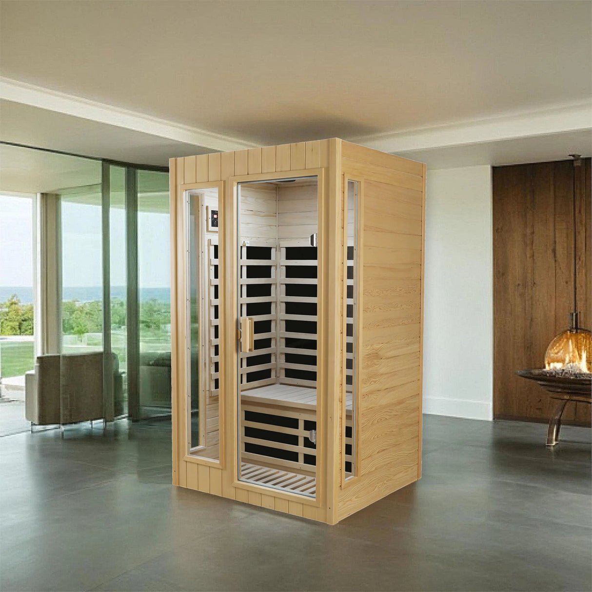 Hemlock Two-person far infrared roof embedded indoor sauna room - sold by Home Elegance USA
