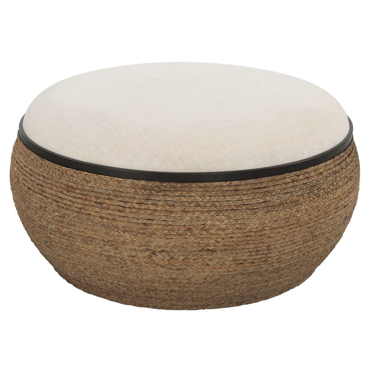 Island Straw Storage Ottoman / Coffee Table - Dark Brown / White by Uttermost - View 1