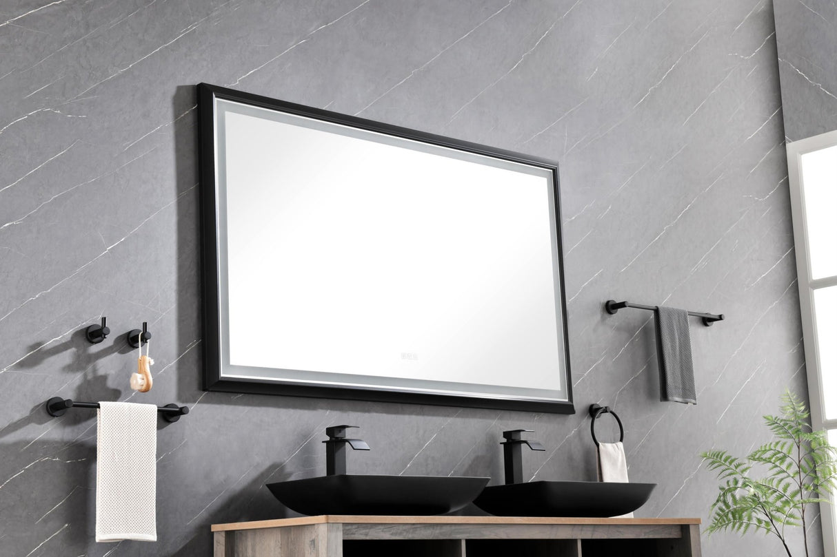 84in. W x 48in. H Oversized Rectangular Black Framed LED Mirror Anti - Fog Dimmable Wall Mount Bathroom Vanity Mirror HD Wall Mirror Kit For Gym And Dance Studio 48X 84Inches With Safety Ba | Home Elegance USA