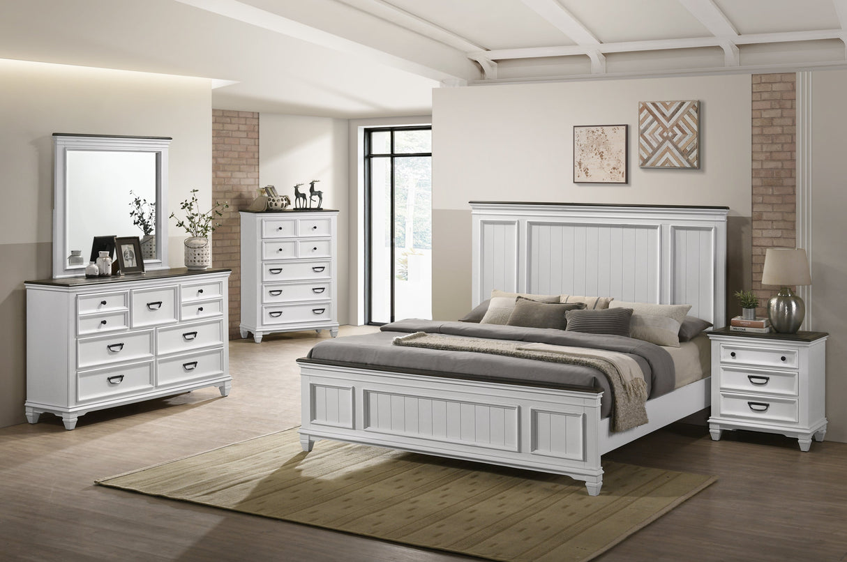 Clelane Wood Bedroom 5 piece Set with Shiplap Panel King Bed, Dresser, Mirror, Nightstand, and Chest - sold by Home Elegance USA