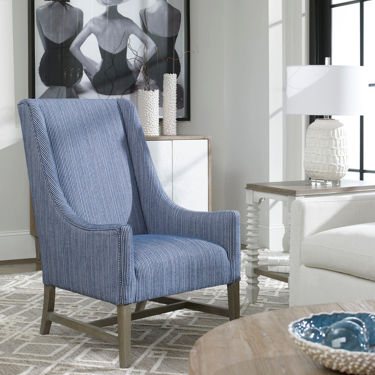Galiot Wingback Accent Chair - Blue / White by Uttermost - View 2